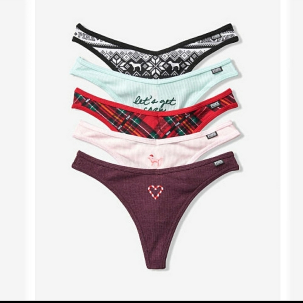 New 5 pack Christmas thongs vs pink